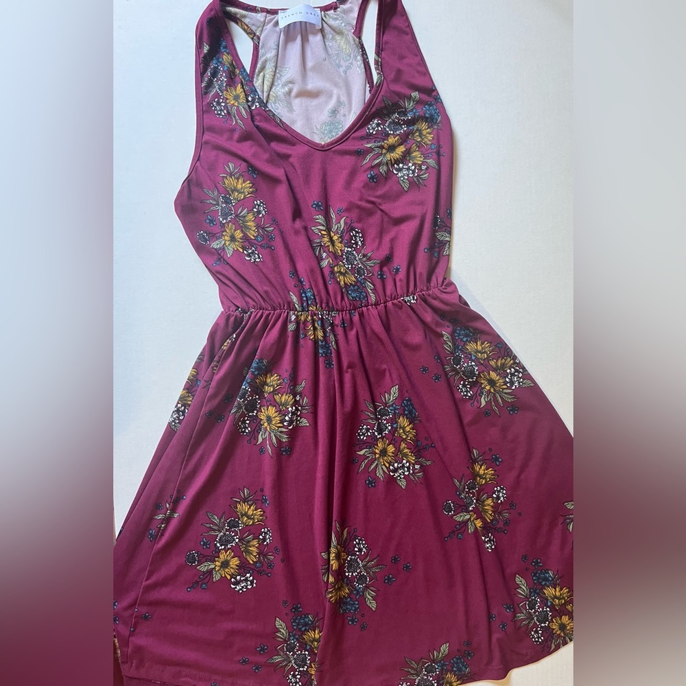 French Grey Burgundy Floral Backless Dress